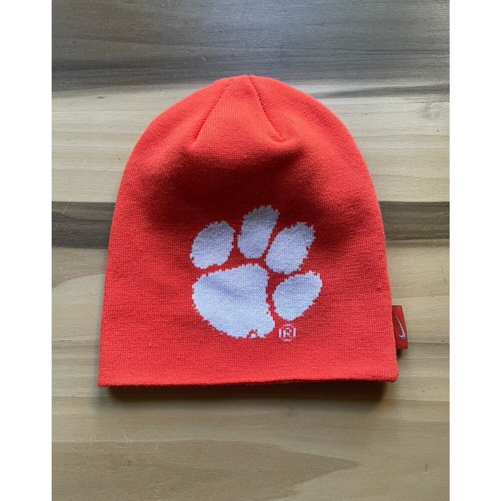 Nike DriFit Clemson Tigers Reversible Knit Beanie Orange One Size Large Paw Logo